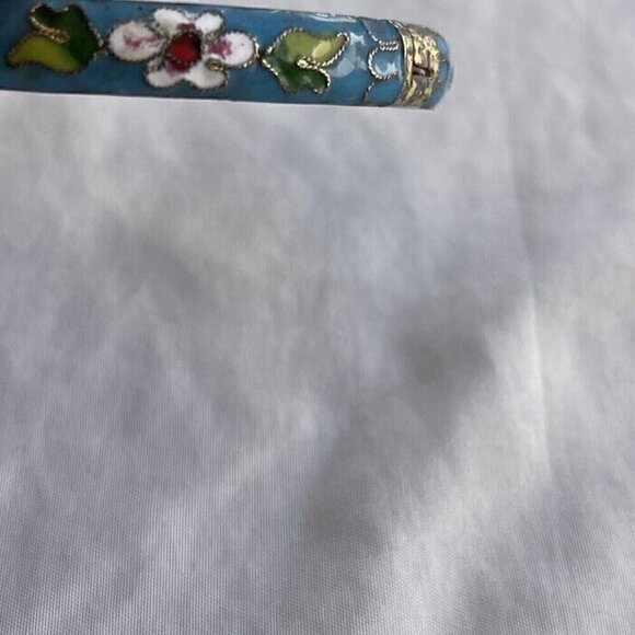 Vintage Cloisonne Women’s bangle Bracelet Light Blue Turquoise color floral 7.5” - Picture 9 of 14